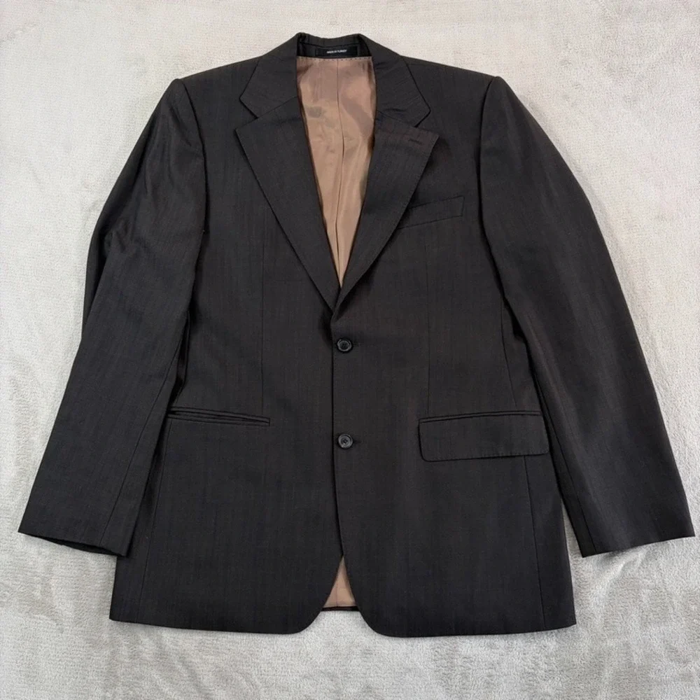 Hugo Boss 2 Button‎ Front Suit Set in Brown Striped Wool Men 40R Pants 34x30